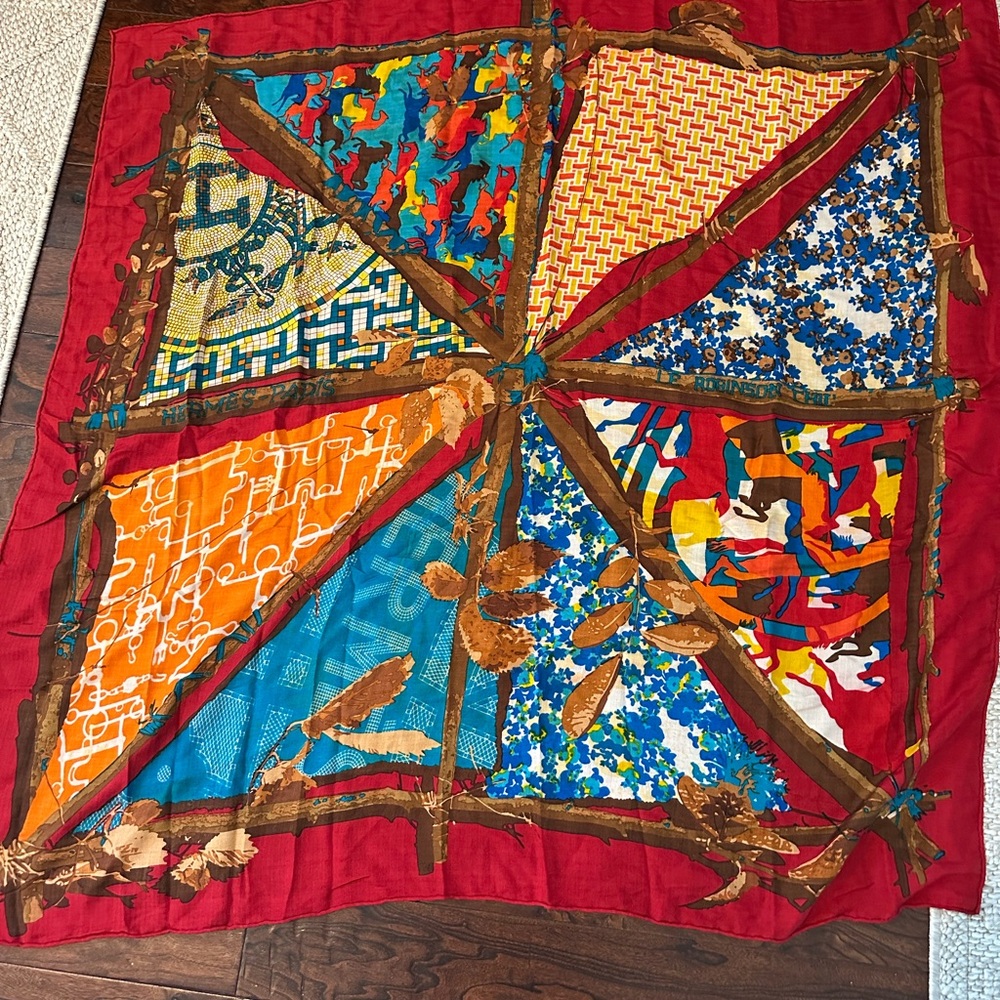 Hermes Red and Yellow Geometric Scarf